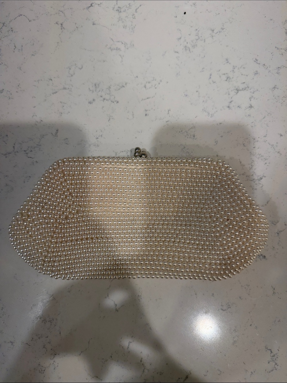 Vintage Pearl-Embellished Ivory Clutch Evening Bag - Picture 2 of 7